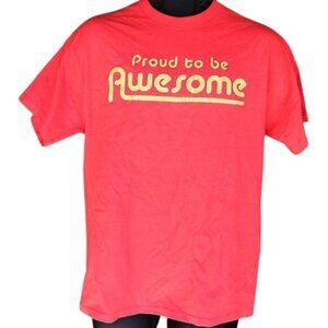 PROUD TO BE AWESOME Tee, M, True Red/Yellow Text, Short sleeve, Novelty, Cotton